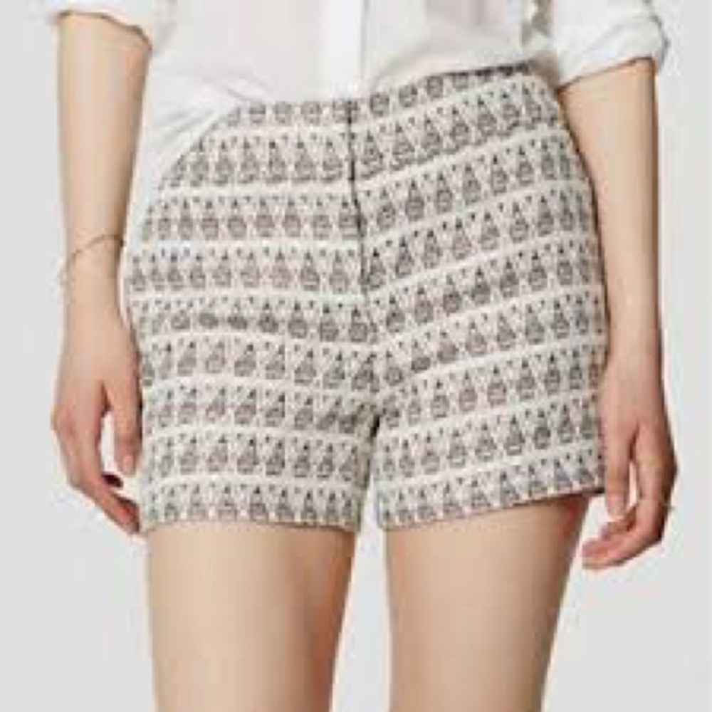 Loft Riviera geometric shorts featuring an ivory base with a bronze design